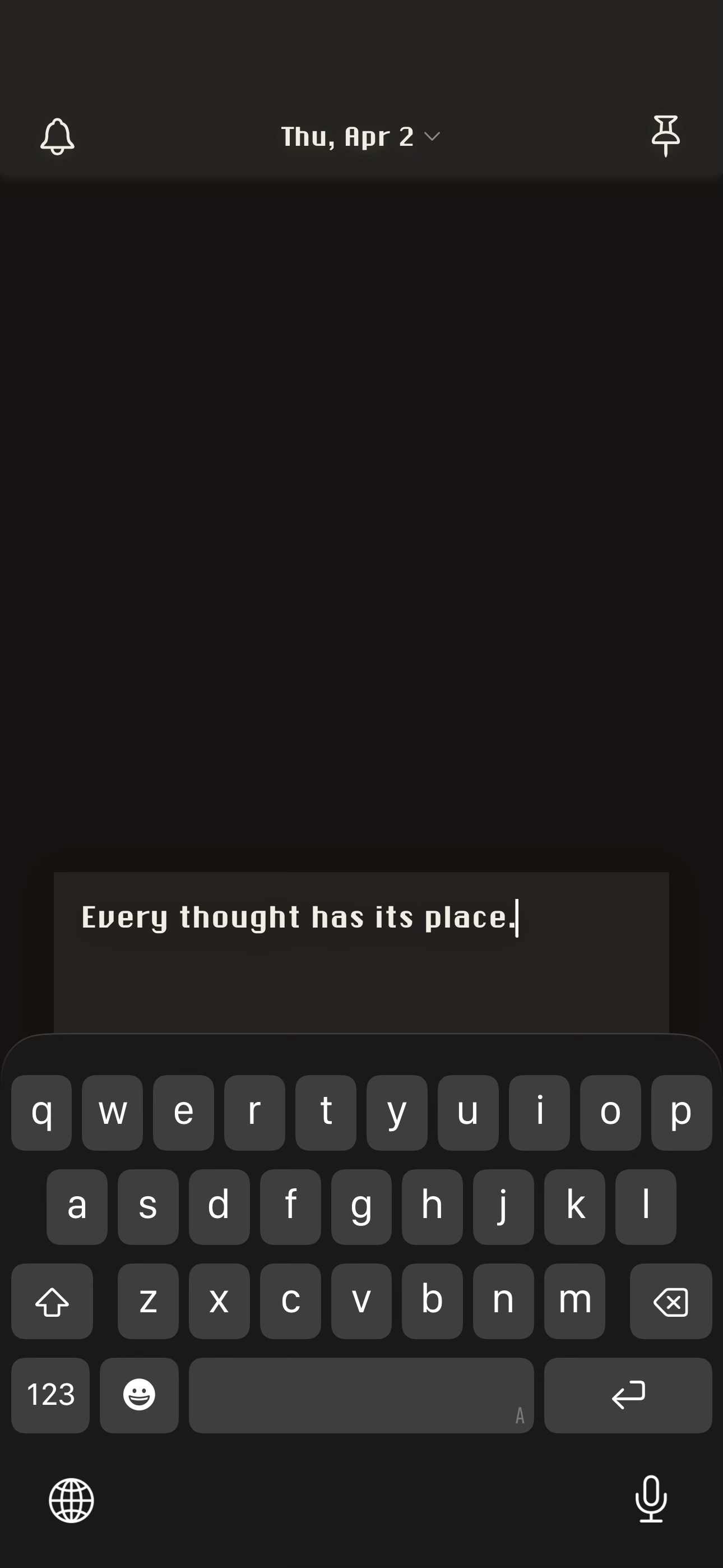 Rippin app showing a clean dark interface with the text 'Every thought has its place.'